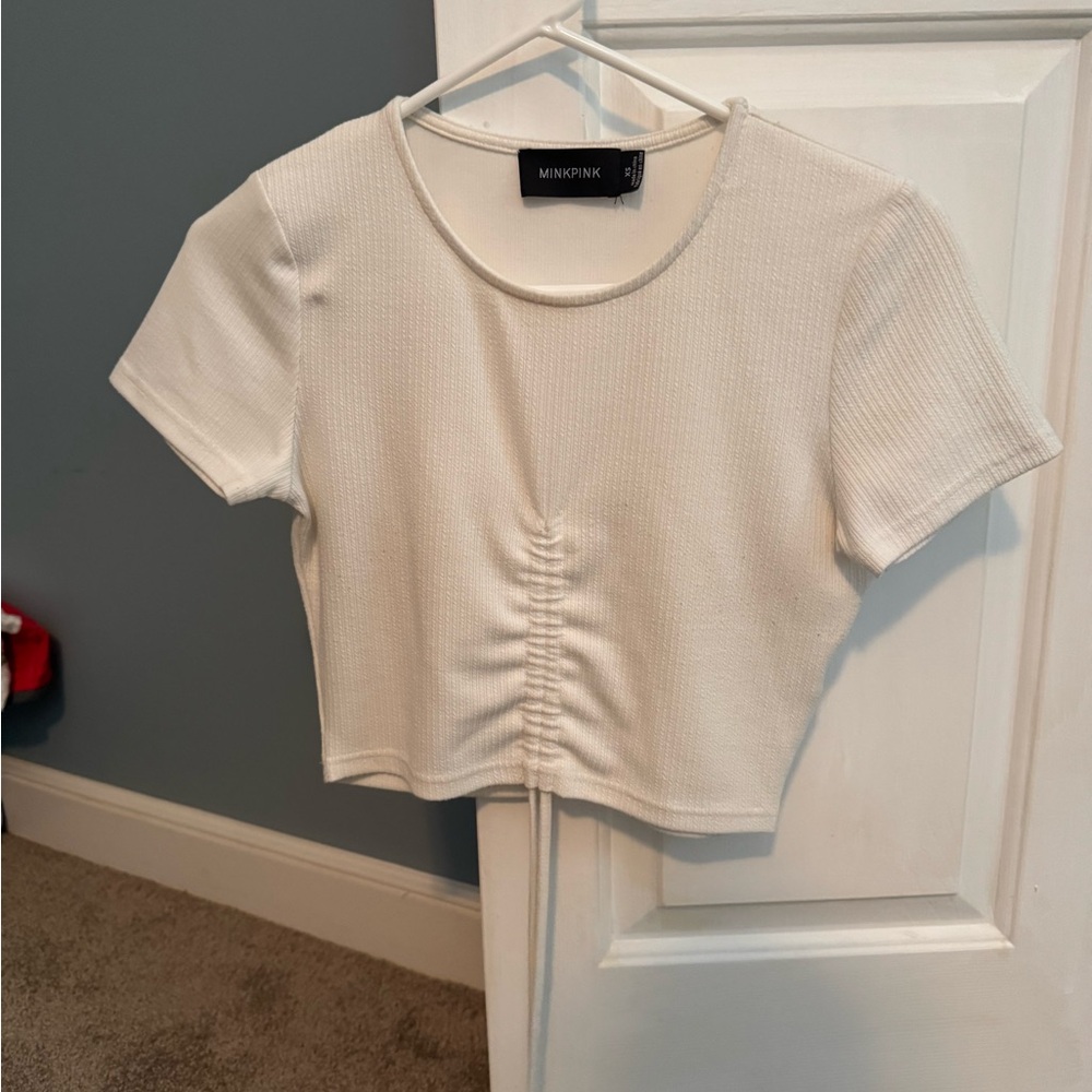 MINKPINK Cream Ruched Crop Top
